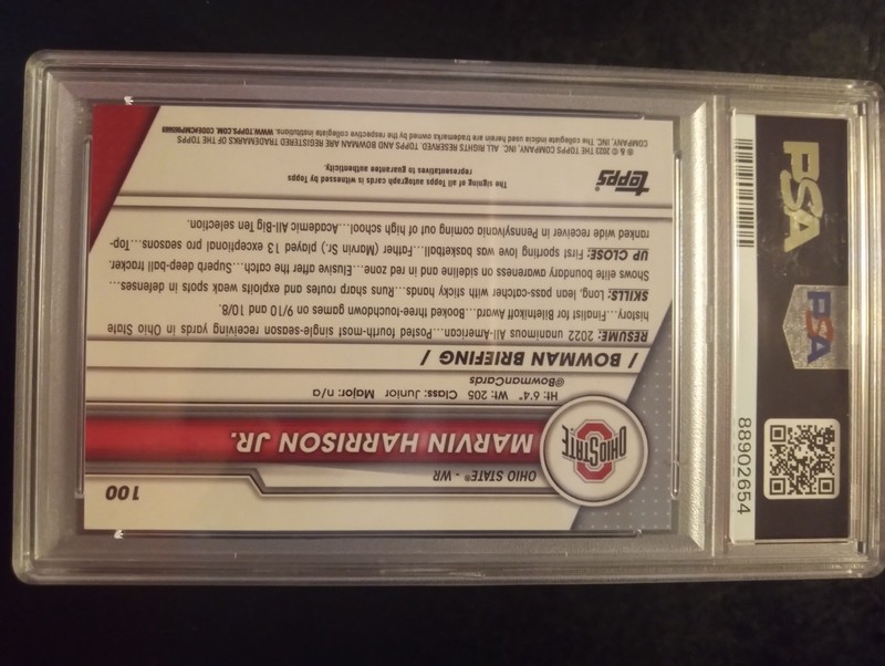 MARVIN HARRISON JR. 2023 Bowman University Chrome 1st Bowman AUTO SP PSA 9 w 10 view 2
