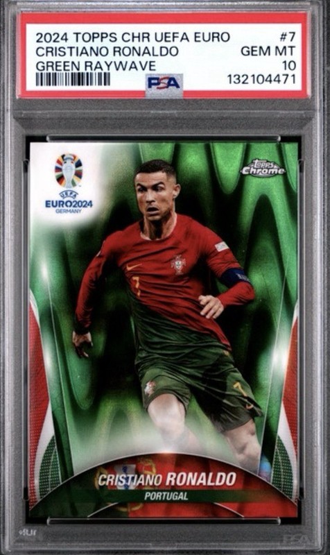 Cristiano Ronaldo 2024 Topps Chrome UEFA Euro Green RayWave Refractor PSA 10