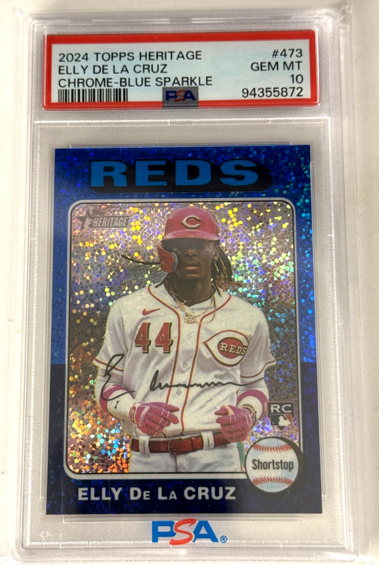2024 Topps Heritage Elly De La Cruz Chrome RC Blue Sparkle Refractor #473 PSA 10