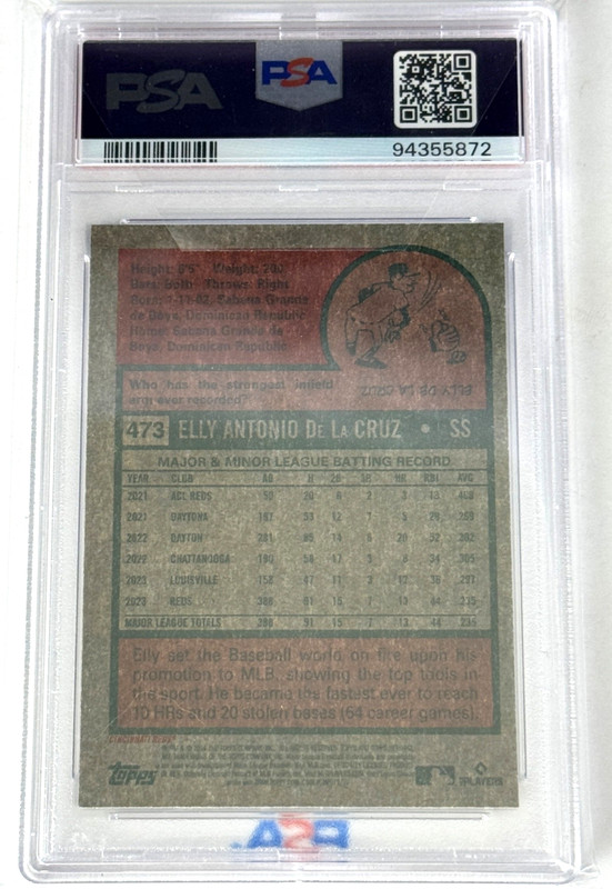 2024 Topps Heritage Elly De La Cruz Chrome RC Blue Sparkle Refractor #473 PSA 10 view 2
