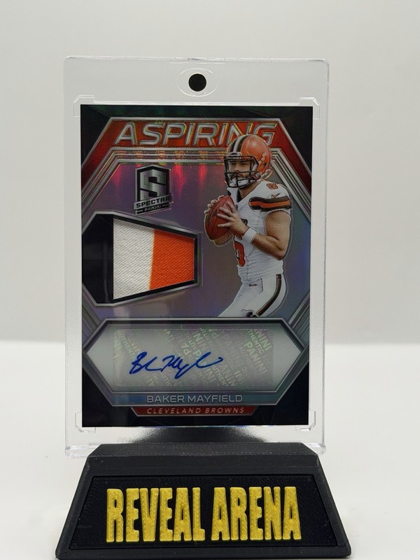 2018 Panini Spectra Baker Mayfield Aspiring Patch Auto 16/35 Silver Prizm RPA RC