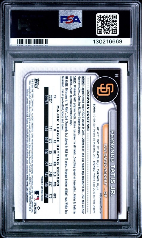2024 Bowman Chrome Mega Box Fernando Tatis Jr. #92 PSA 10 view 2