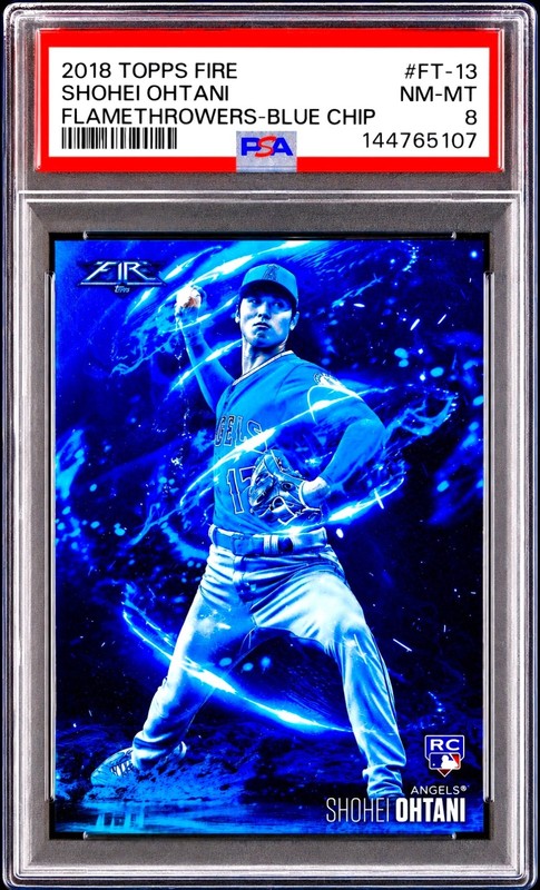 Shohei Ohtani RARE ROOKIE BLUE FOIL REFRACTOR TOPPS INVESTMENT CARD ROY PSA 8