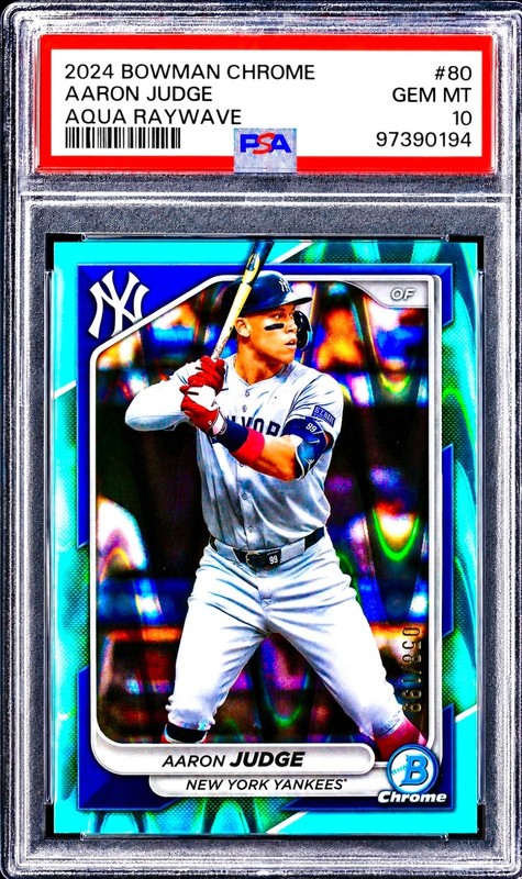 Aaron Judge RARE AQUA RAYWAVE REFRACTOR /199 BOWMAN CHROME INVESTMENT ROY PSA 10