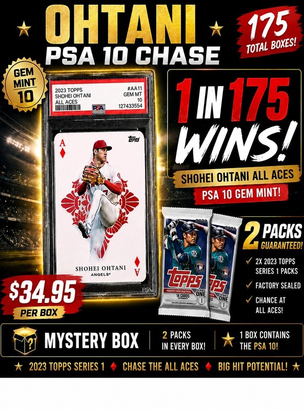Ohtani All Aces PSA 10 Mystery Box 2 Topps Series 1 Packs- 1 in 175 Baseball MLB