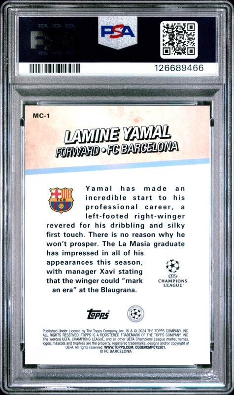 Lamine Yamal RARE ROOKIE RC REFRACTOR TOPPS CHROME INVESTMENT CARD ROY MVP PSA 9 view 2