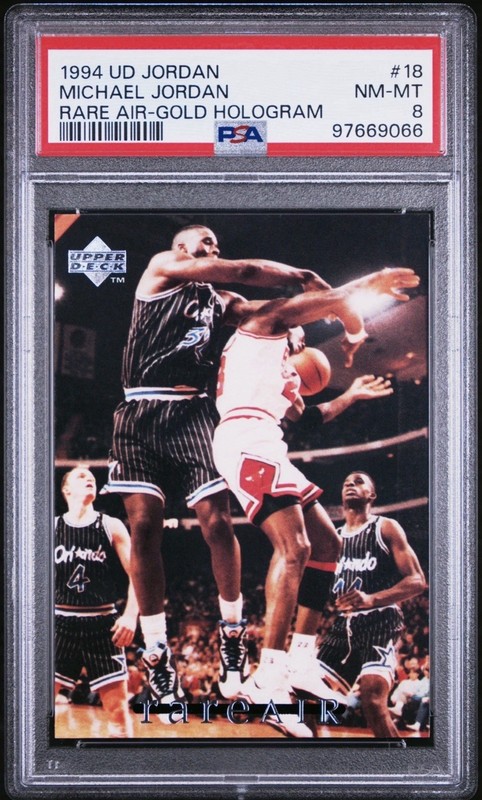 1994 UD MJ RARE AIR GOLD HOLOGRAM #18 MICHAEL JORDAN W/ SHAQ PSA 8 CHICAGO BULLS