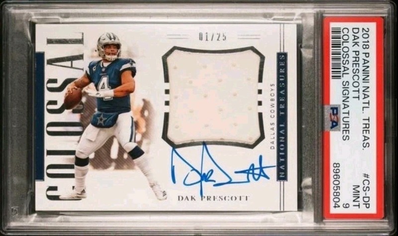 2018 Dak Prescott National Treasures Colossal Signatures Patch Auto /25 PSA 9