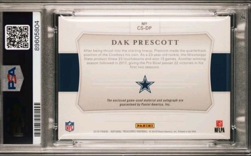 2018 Dak Prescott National Treasures Colossal Signatures Patch Auto /25 PSA 9 view 2