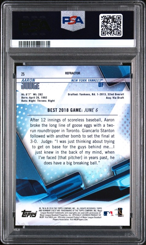Aaron Judge REFRACTOR BOWMAN CHROME YANKEES PSA 10 view 2