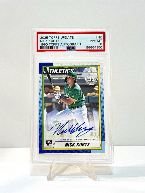 Topps 2025 Update Nick Kurtz 1990 Topps Auto Rookie #90AU-NK PSA 8