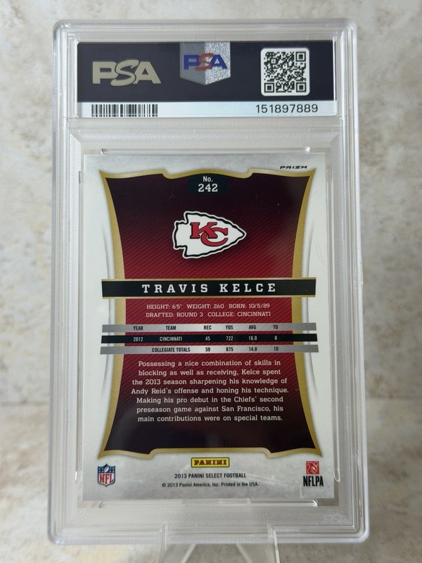2013 Panini Select Travis Kelce Prizm #242 (RC) Kansas City Chiefs PSA 9 GEM MT view 2