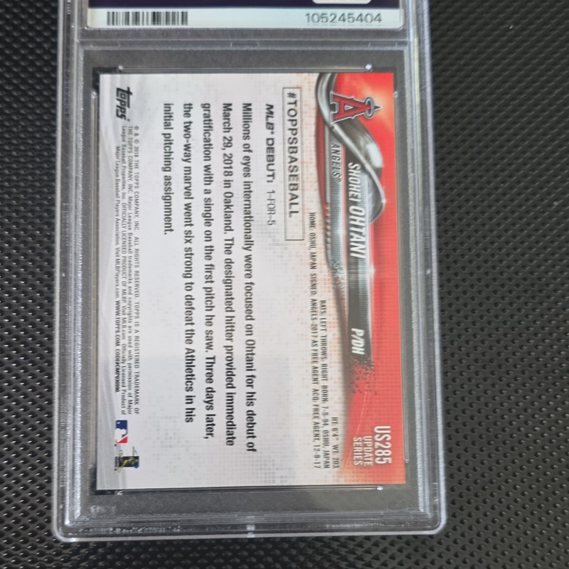 Topps 2018 Update Shohei Ohtani #US285 Angels Rookie Debut PSA 9 view 2