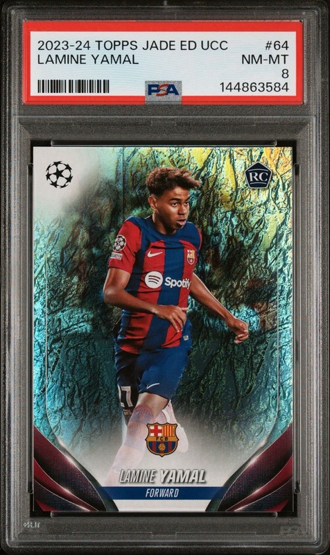 2023-24 TOPPS JADE EDITION UEFA CLUB COMPETITIONS #64 LAMINE YAMAL ROOKIE PSA 8