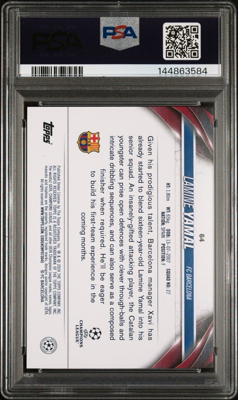 2023-24 TOPPS JADE EDITION UEFA CLUB COMPETITIONS #64 LAMINE YAMAL ROOKIE PSA 8 view 2