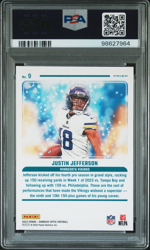2023 Panini Donruss Optic Mythical #9 Justin Jefferson PSA 10 view 2