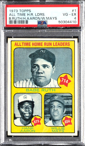 1973 TOPPS #1 ALL-TIME HOME RUN LEADERS BABE RUTH HANK AARON & MAYS PSA VG-EX 4