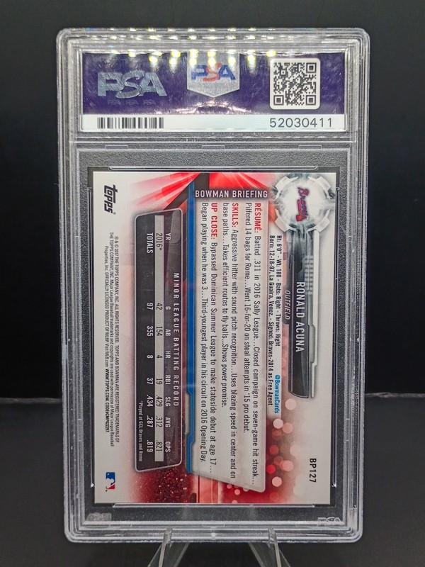 Bowman 2017 Ronald Acuna Jr. #BP127 Prospects Atlanta Braves PSA 10 view 2