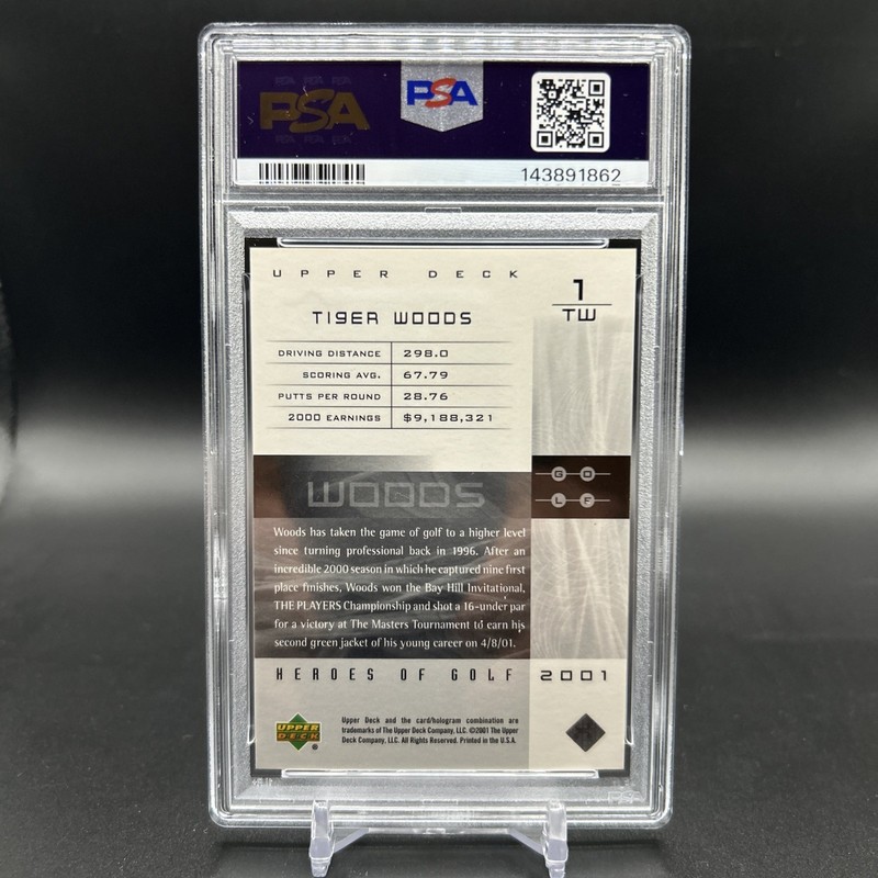 TIGER WOODS 2001 Upper Deck Heroes of Golf National Promo Rookie PSA 10 RC view 2