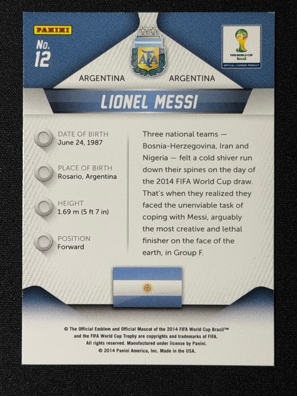 2014 Panini Prizm World Cup Lionel Messi #12 Argentina view 2