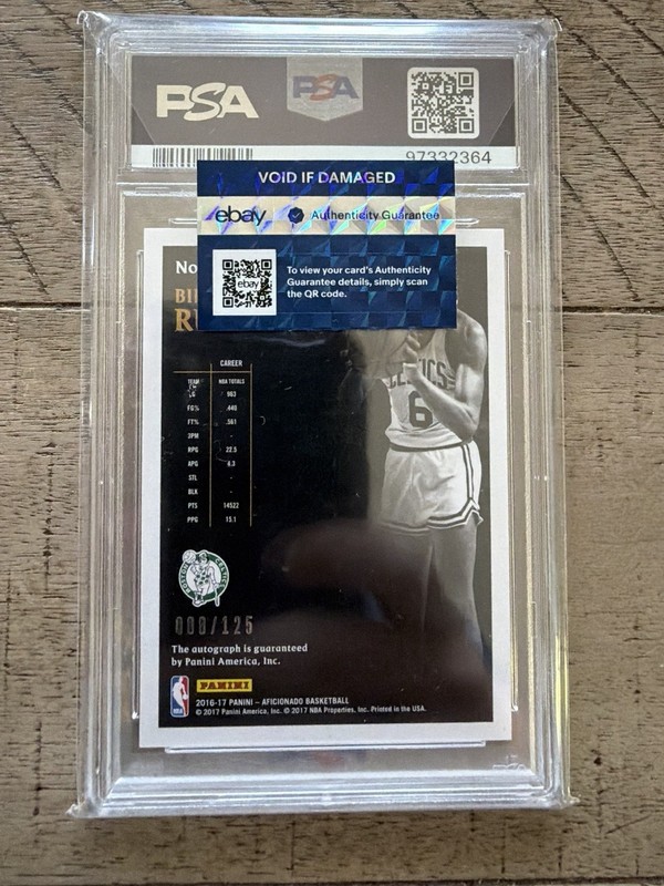 2016 PANINI AFICIONADO SIGNATURES AUTOGRAPH BILL RUSSELL CELTICS PSA 9 008/125 view 2