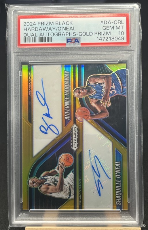 Anfernee Hardaway Shaquille O'Neal 2024 Panini Prizm Black Gold Auto /10 PSA 10 view 2