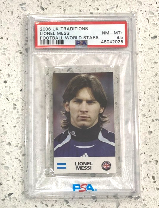 2006 UK TRADITIONS FOOTBALL WORLD STARS LIONEL MESSI PSA 8.5 MINT + GOAT