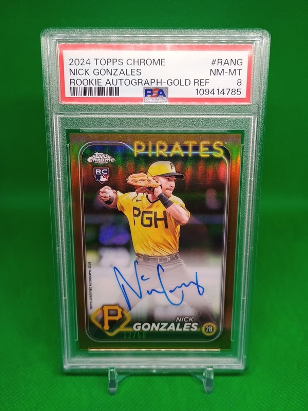 2024 Topps Chrome Nick Gonzales Rookie Gold Refractor Auto /50 PSA 8 Pirates