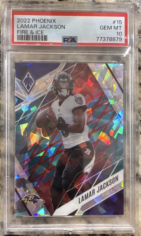 Panini Phoenix 2022 Lamar Jackson Fire & Ice #15 /50 Ravens PSA 10