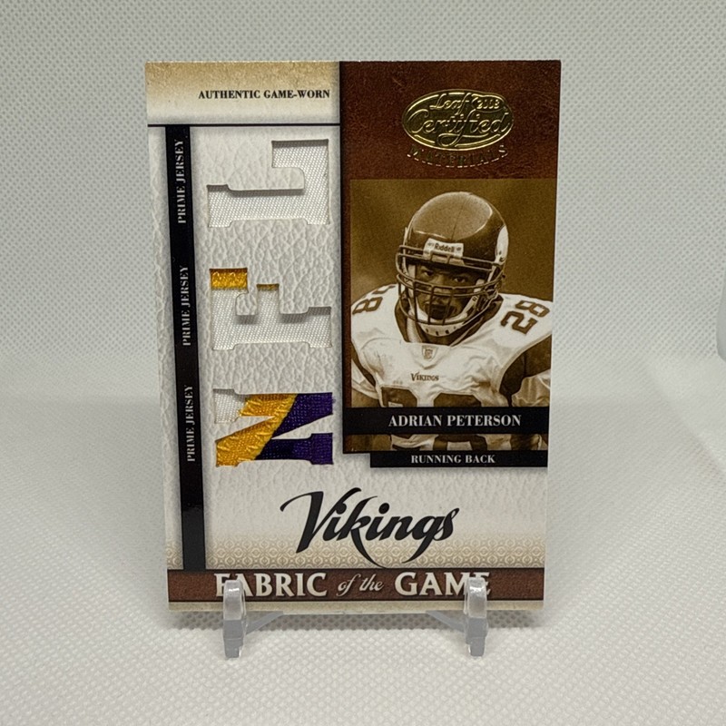 2008 Donruss Adrian Peterson 3 Color Patch /25 Game Used Jersey FOG-76
