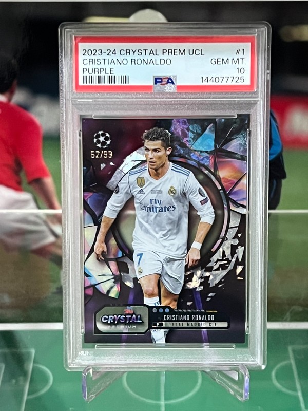 2023-24 Topps Crystal Premium UEFA #1 Cristiano Ronaldo Purple /99 PSA 10 Gem view 2