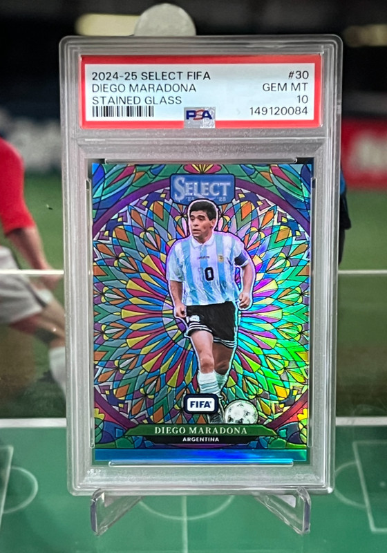 2024-25 Panini Select FIFA Diego Maradona #30 Stained Glass Prizm PSA 10 Gem view 2