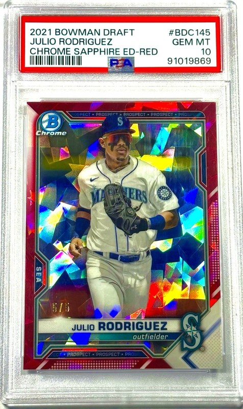 Julio Rodriguez 2021 Bowman Draft Chrome Sapphire Red 5/5 PSA 10 Mariners 📈