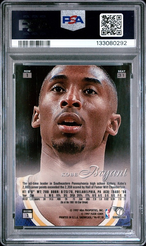 Kobe Bryant 1996 Flair Showcase Row 1 ROOKIE Refractor PSA 8 Lakers 🐐 📈 view 2