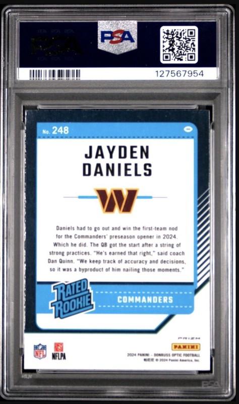2024 Donruss Optic Jayden Daniels Rated Rookie Green Velocity PSA 10 Gem Mint 💎 view 2