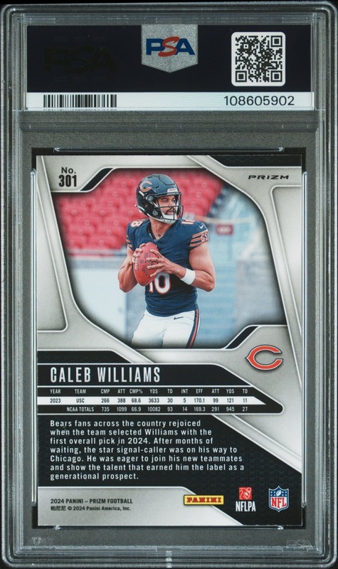 🔥 2024 PANINI PRIZM CALEB WILLIAMS #301 SILVER PRIZM ROOKIE GEM MINT PSA 10 🔥 view 2