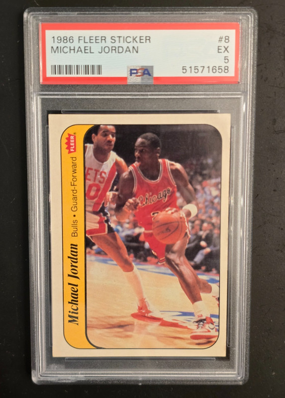 🔥 1986 FLEER MICHAEL JORDAN #8 STICKER ROOKIE RC EX PSA 5 🔥