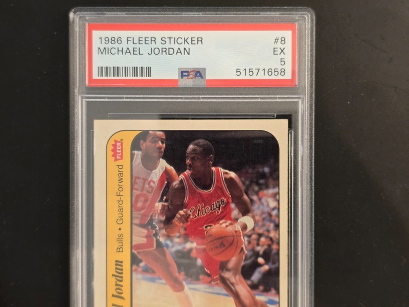 π₯ 1986 FLEER MICHAEL JORDAN #8 STICKER ROOKIE RC EX PSA 5 π₯ view 2