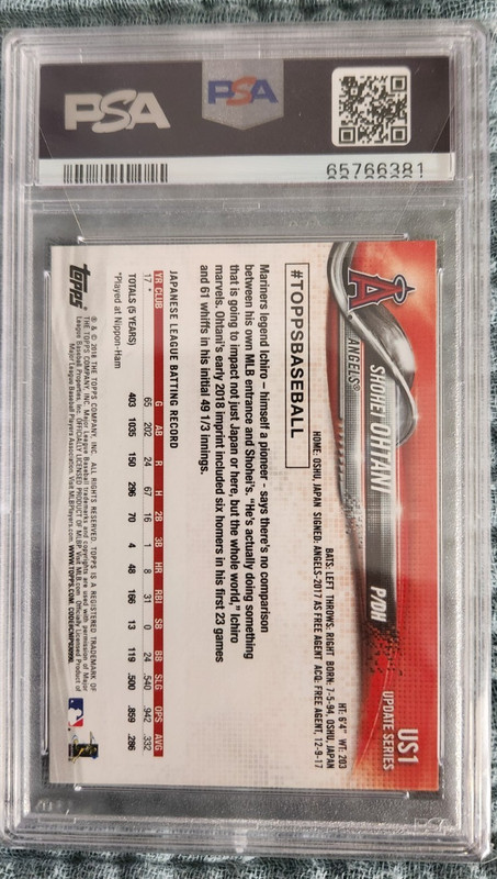 Shohei Ohtani Rookie PSA 10 2018 TOPPS UPDATE #US1 SHOHEI OHTANI view 2