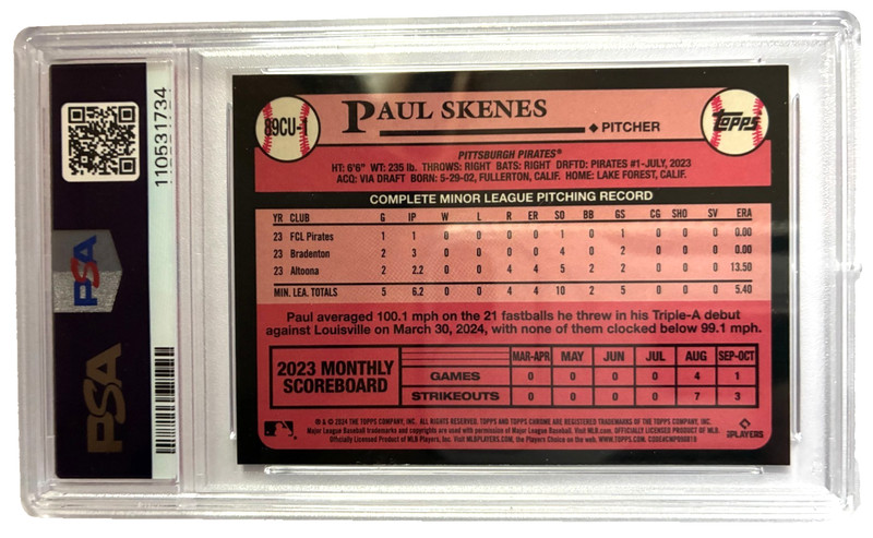 2024 Topps Chrome Update '89 Topps #1 Paul Skenes RC  PSA NM-MT 8 view 2