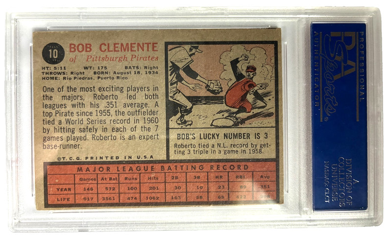 1962 Topps #10 Roberto Bob Clemente  PSA VG-EX 4 (MC)  PIRATES  #40459837 view 2