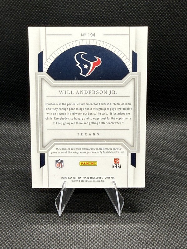 2023 Panini National Treasures Will Anderson Jr. Rookie Auto Green /51 #194 view 2