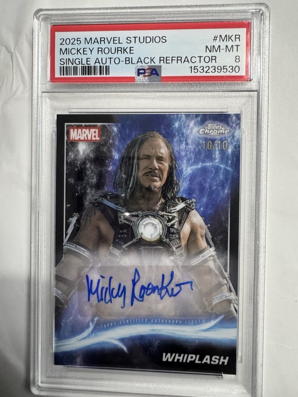 Topps 2025 Marvel Chrome Mickey Rourke Whiplash Black Refractor Auto /10