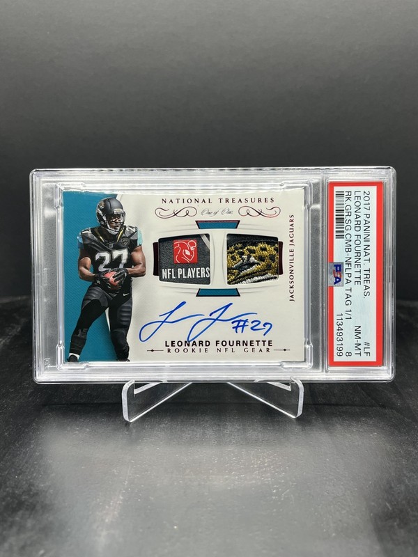 2017 Panini Flawless Leonard Fournette Dual Patch Players Tag Auto 1/1 PSA 8