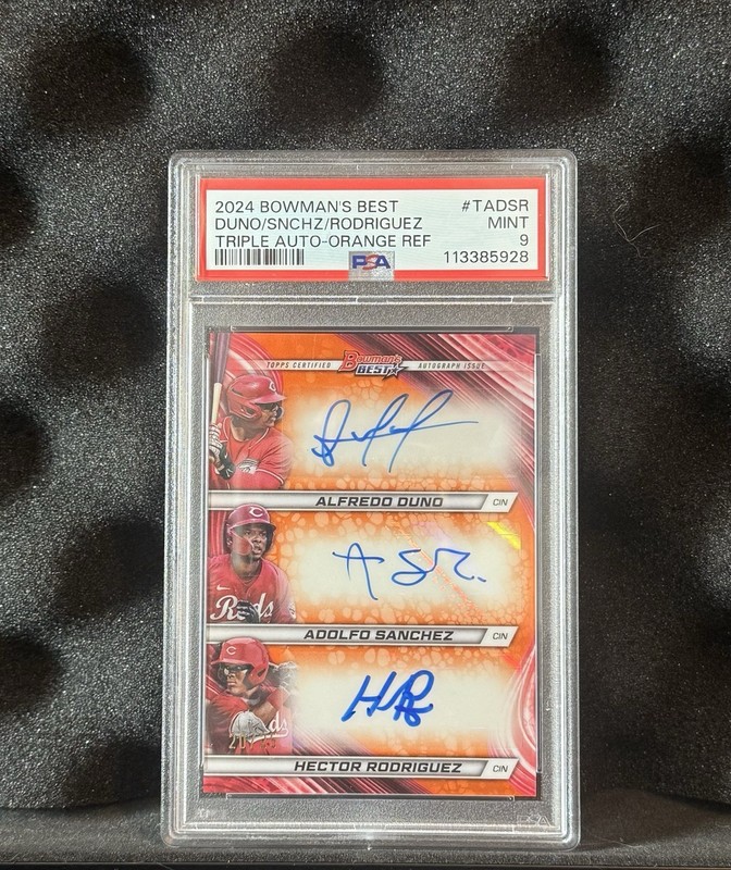 2024 Bowman’s Best Triple Auto Orange /25 Duno, Sanchez, Rodriguez PSA 9 Reds