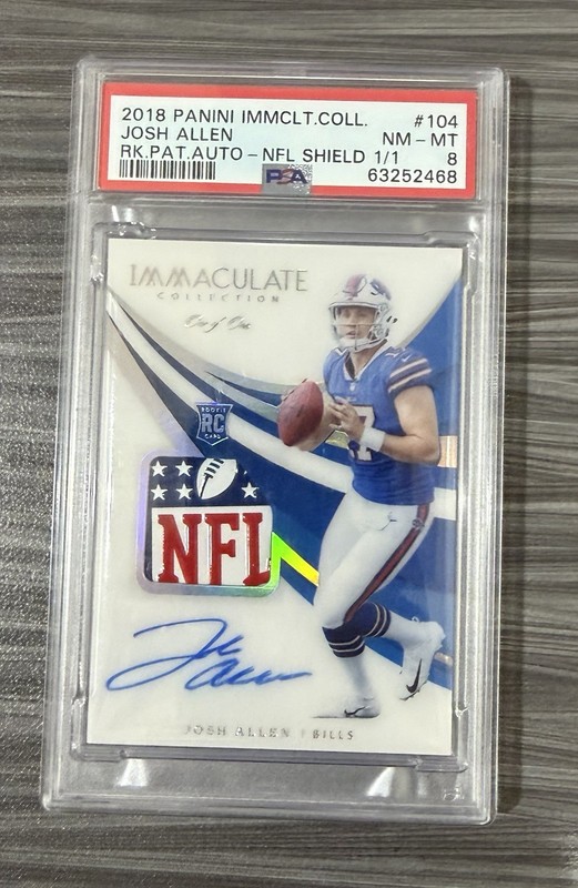 2018 Panini Immaculate Josh Allen 1/1 NFL LOGO SHIELD AUTO PSA 8 NM/MT ROOKIE
