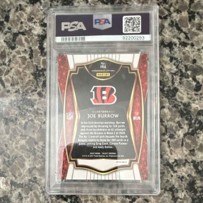 Panini 2020 Select Premier Level Joe Burrow Silver Prizm RC #146 Bengals PSA 10 view 2