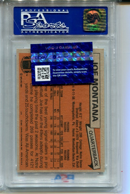 1981 Topps Joe Montana Rookie Card PSA 8 NM MINT Graded Football #216 RC view 2