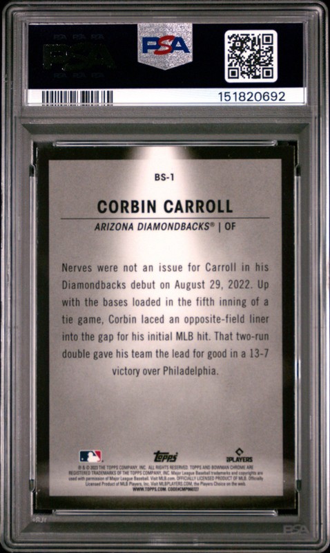 2023 Bowman Spotlights SP Corbin Carroll (RC) PSA 10 view 2
