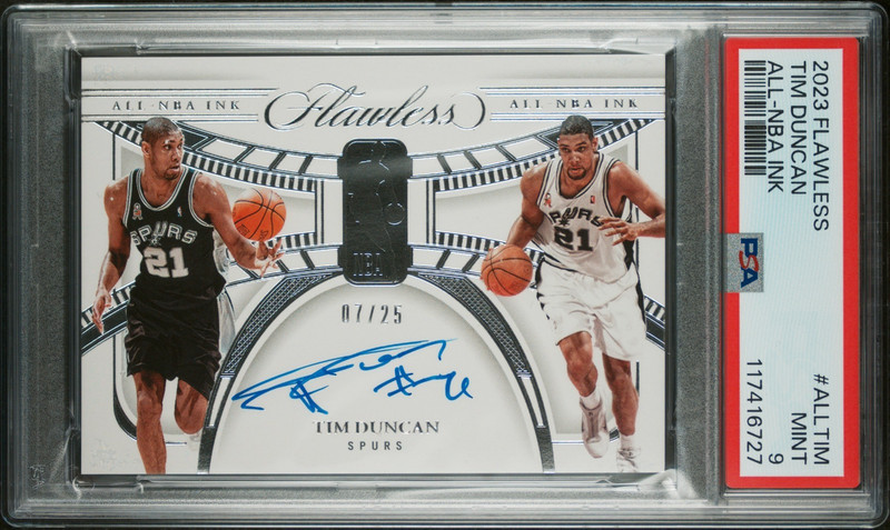 🔥 2023 FLAWLESS TIM DUNCAN #ALL-TIM ALL-NBA INK AUTO /25 MINT PSA 9 🔥